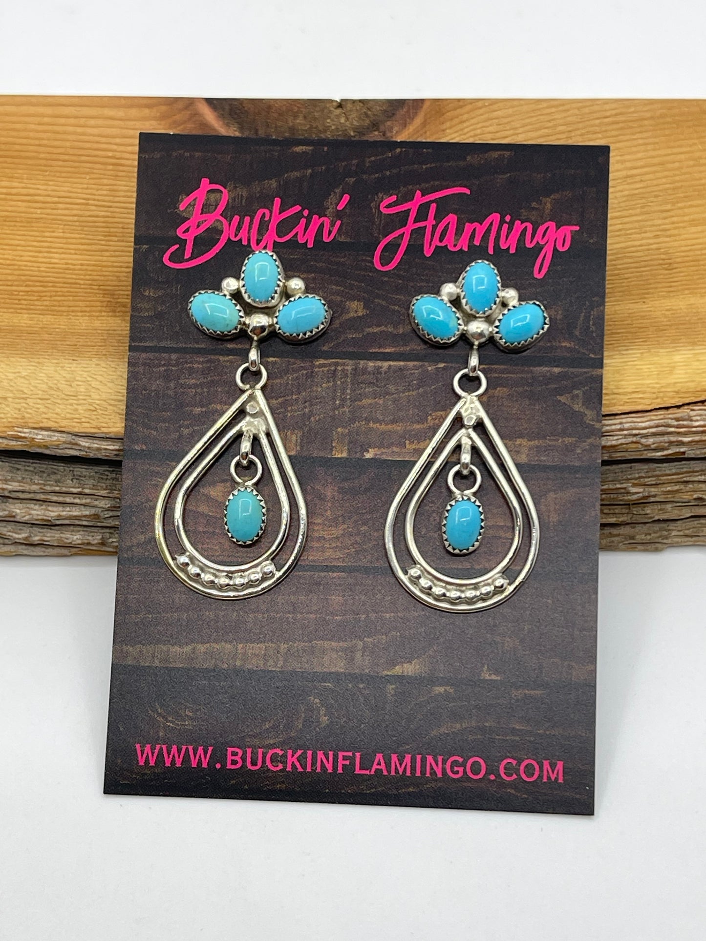 Turquoise Cluster Teardrop Post Dangle Earrings by Anna Spencer, Navajo