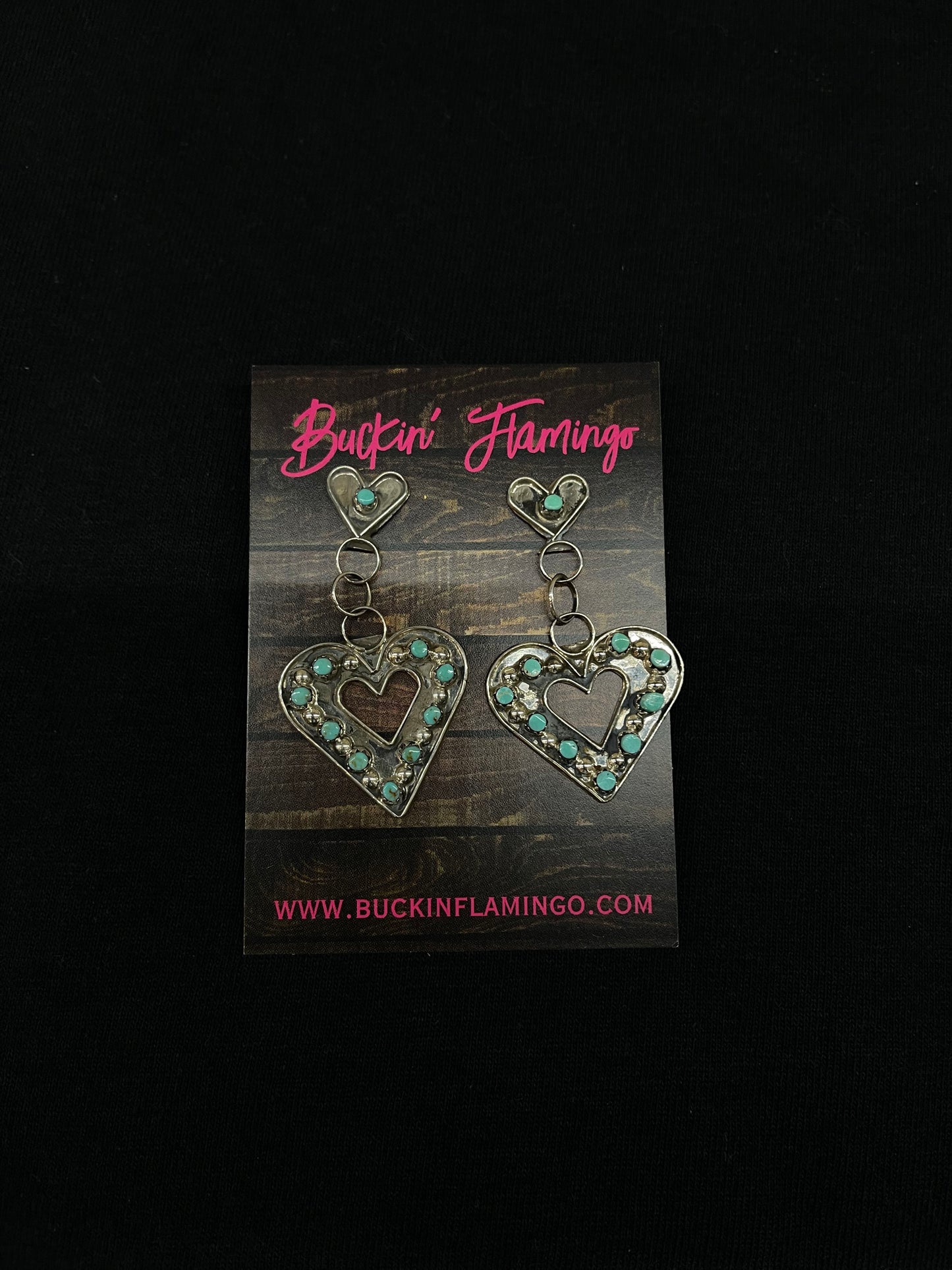 Turquoise Heart Post Dangle Earrings by Joan Cheana, Zuni