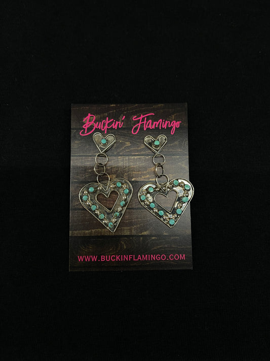 Turquoise Heart Post Dangle Earrings by Joan Cheana, Zuni