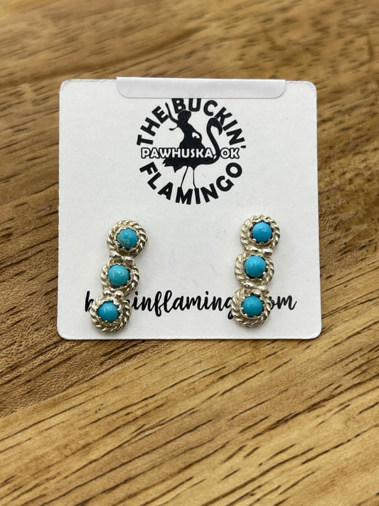 3 Stone Drop Dainty Post with Turquoise