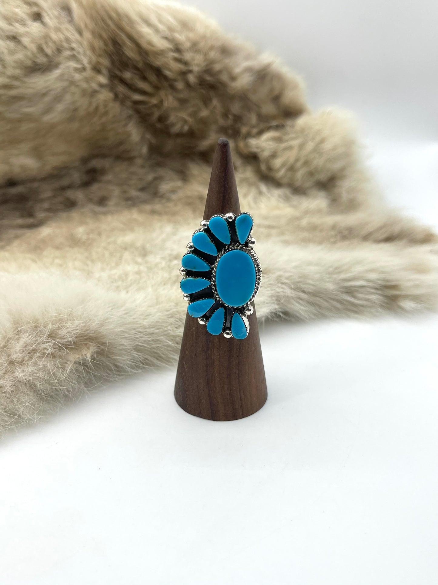 6.0 Half Cluster Turquoise Ring by Jimmy Garcia, Navajo