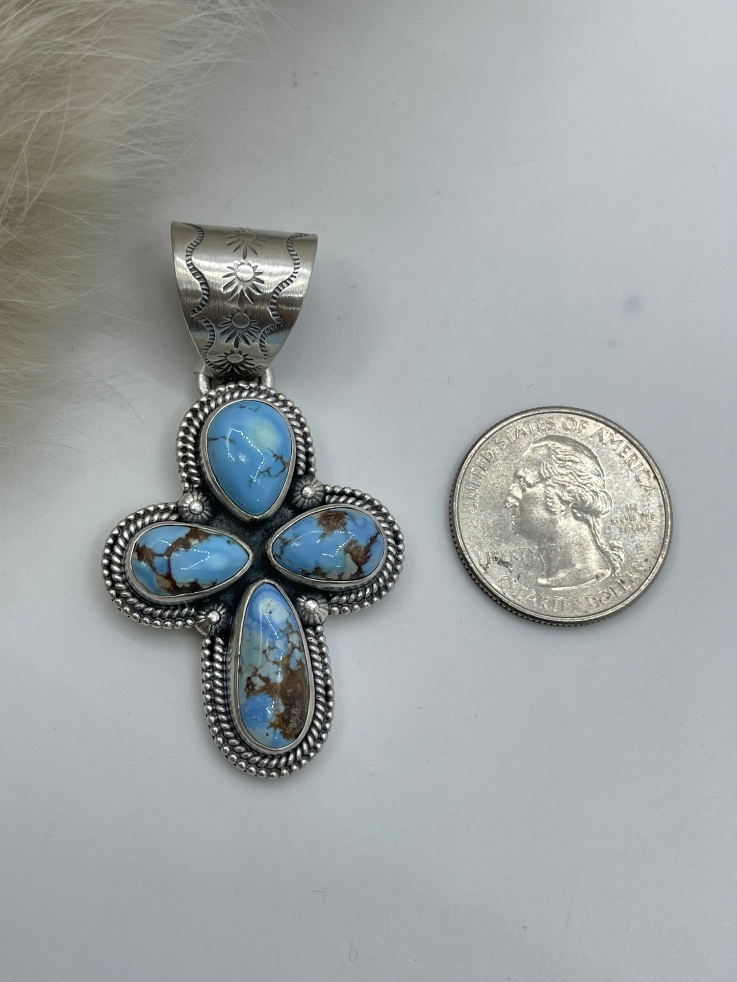 4 Stone Golden Hills Turquoise Cross Pendant