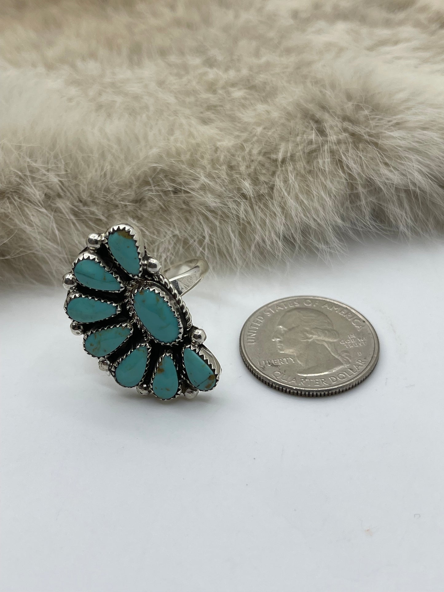 Adjustable 7.0-11.0 Light Greenish Blue Half Cluster Ring by Alicia Wilson, Navajo