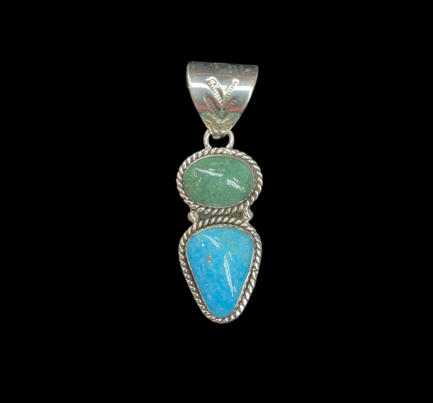 2 Stone Emerald Valley Turquoise and Kingman Turquoise Pendant