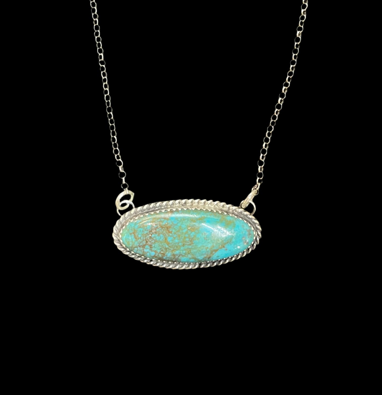 Turquoise Oval Bar Necklace by CLifton Davis, Navajo