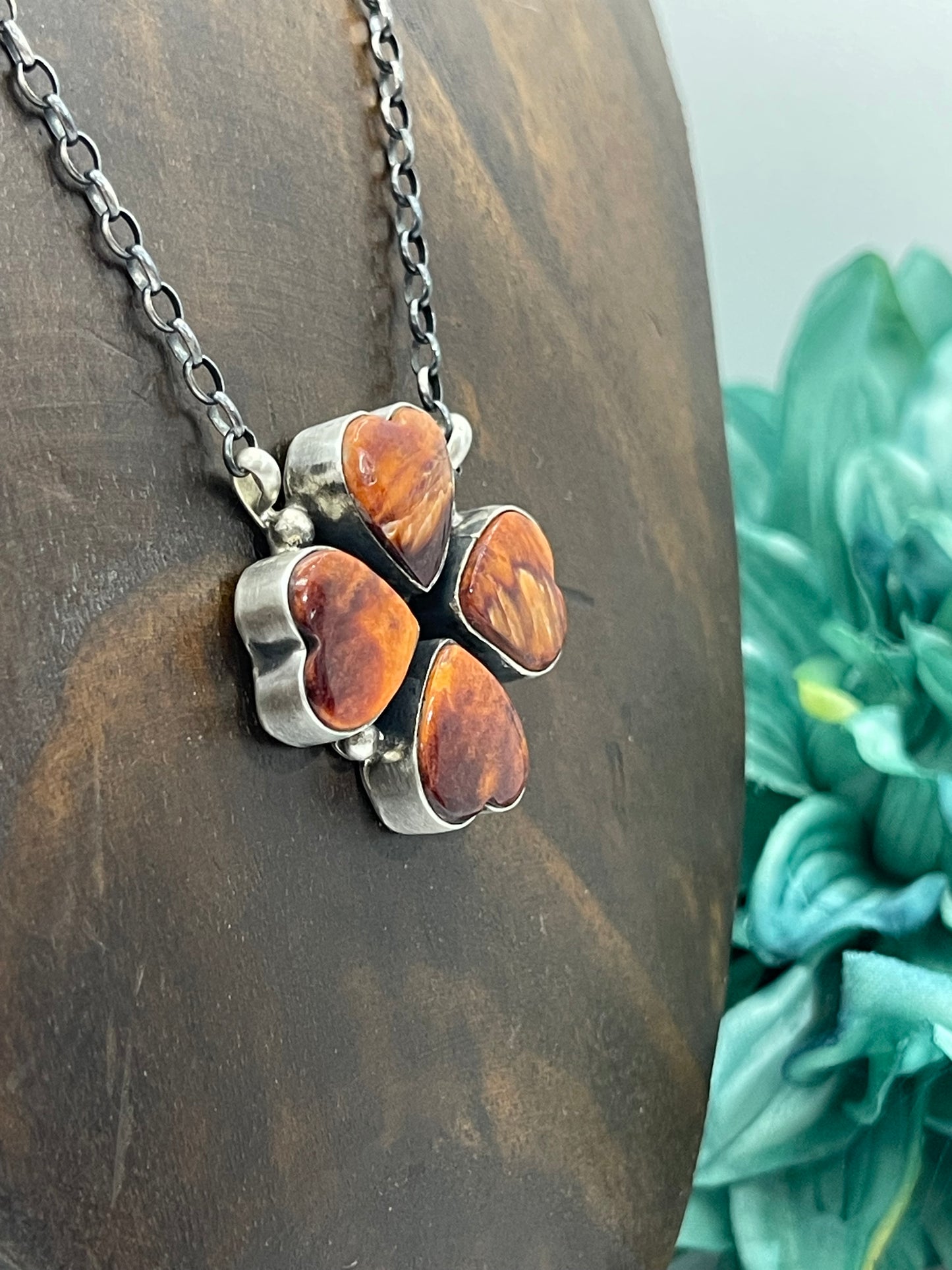 16" Dark Spiny Oyster 4 Heart Necklace