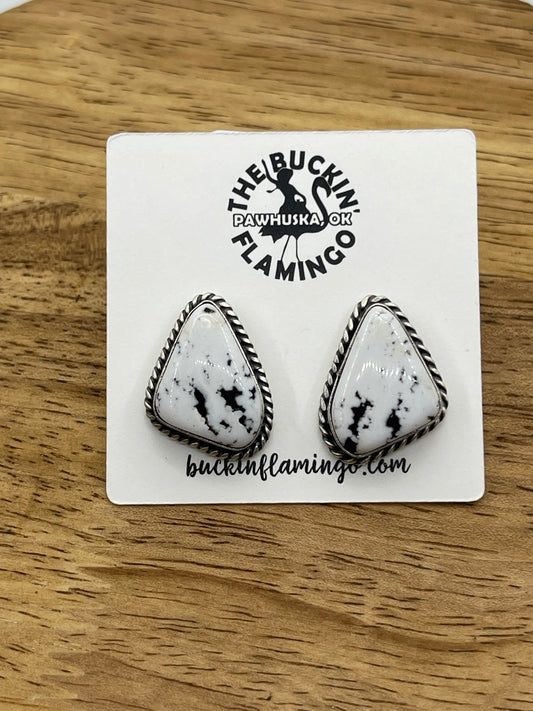 White Buffalo Triangle Post Earrings by Elouise Kee, Navajo