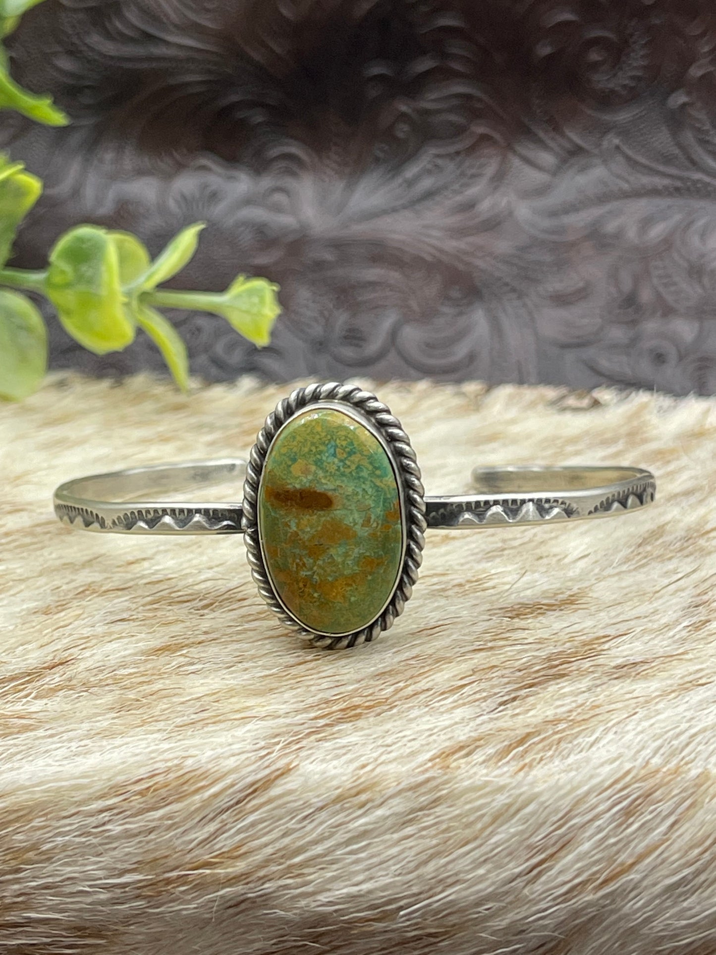 5.5''- 7'' Single Stone Royston Turquoise Cuff By Donovan Skeet Navajo