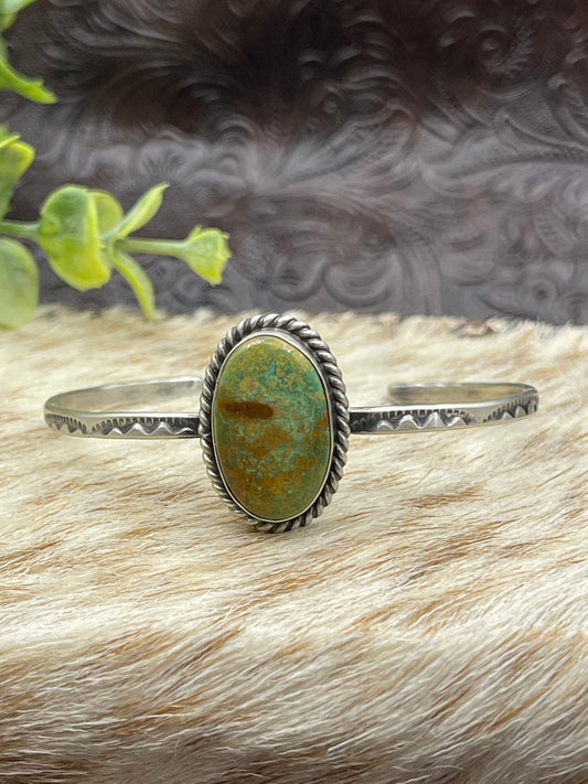5.5''- 7'' Single Stone Royston Turquoise Cuff By Donovan Skeet Navajo