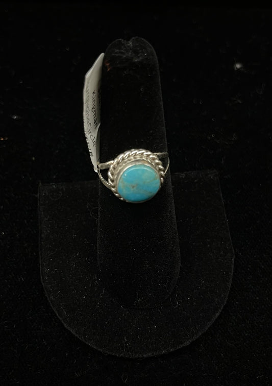 Kingman Turquoise Circle Rings by Kee, Navajo