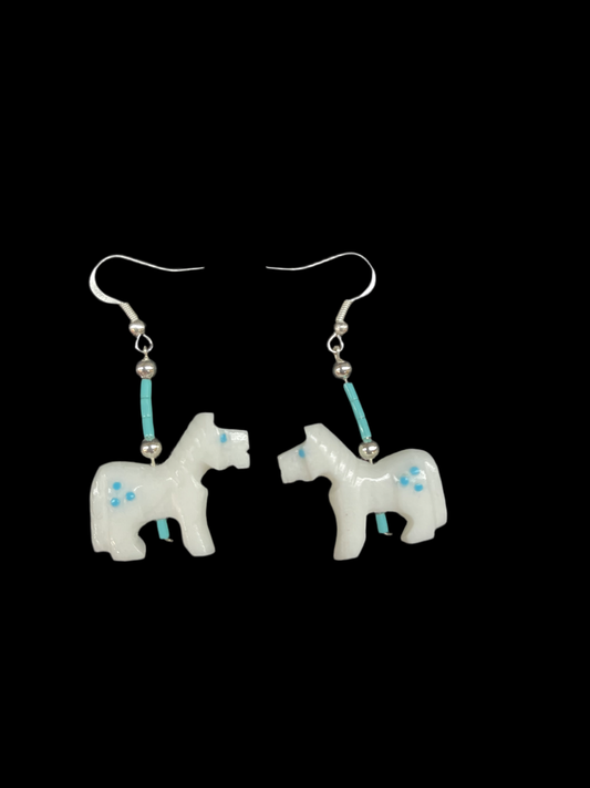 App Horse Dangle Earrings with Turquoise Beads by Todd Estate, Zuni