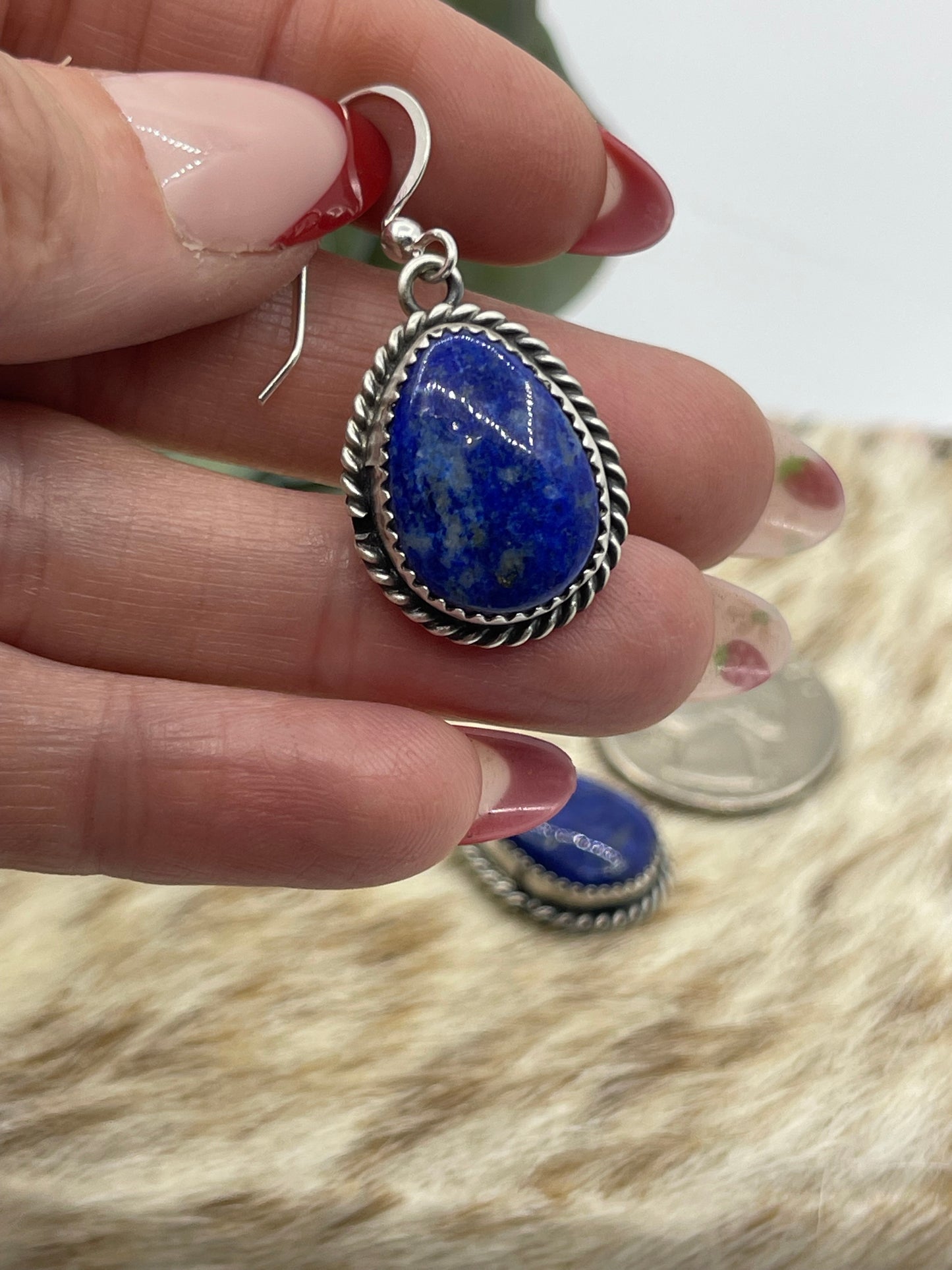 Lapis Teardrop Dangle Earrings by Freda Martinez, Navajo