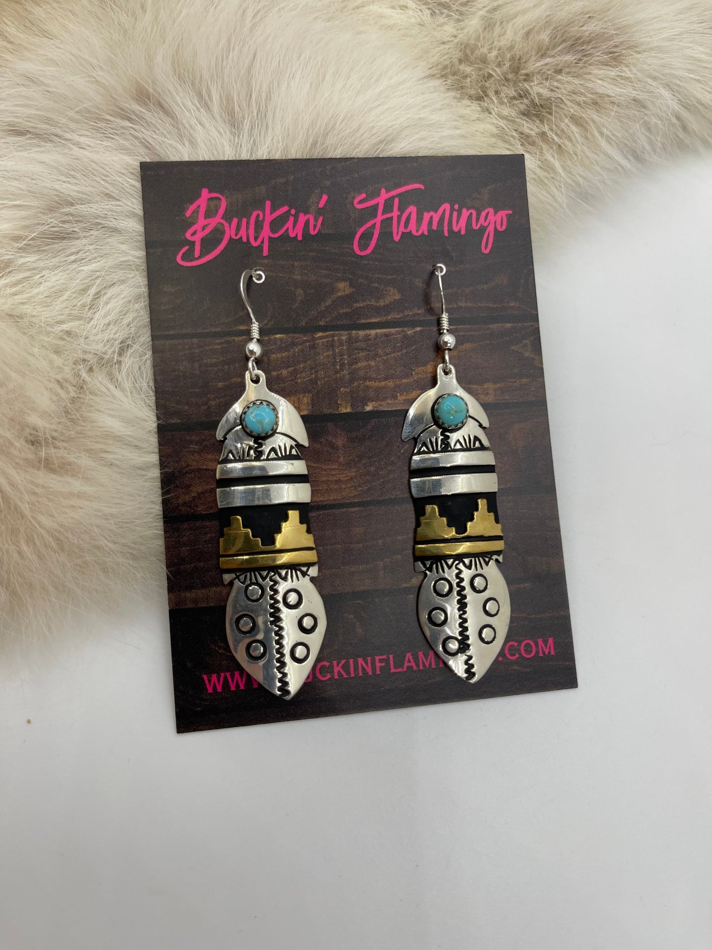 Silver And Brass Feather Earrings By Tommy And Rose Singer, Navajo