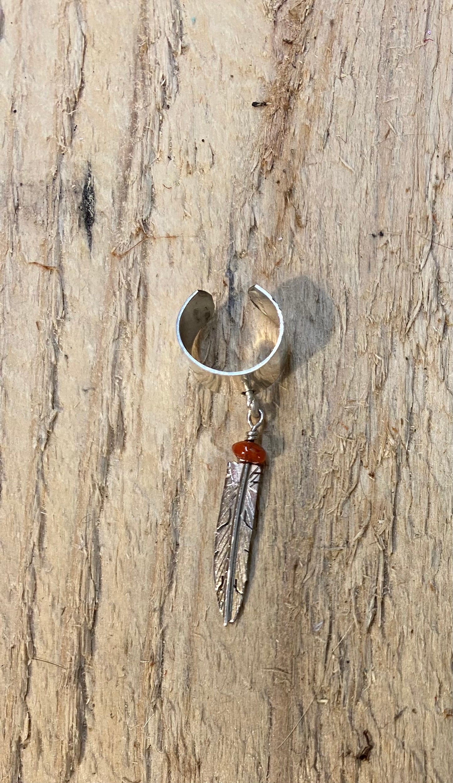 Sterling Silver Feather with Stone Ear Cuff