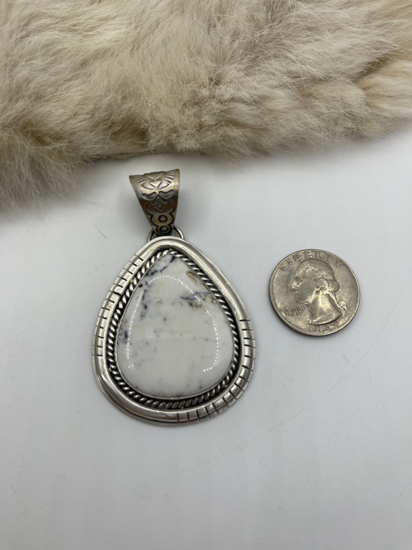10mm Bail White Buffalo Teardrop Pendant by Jeff Largo, Navajo