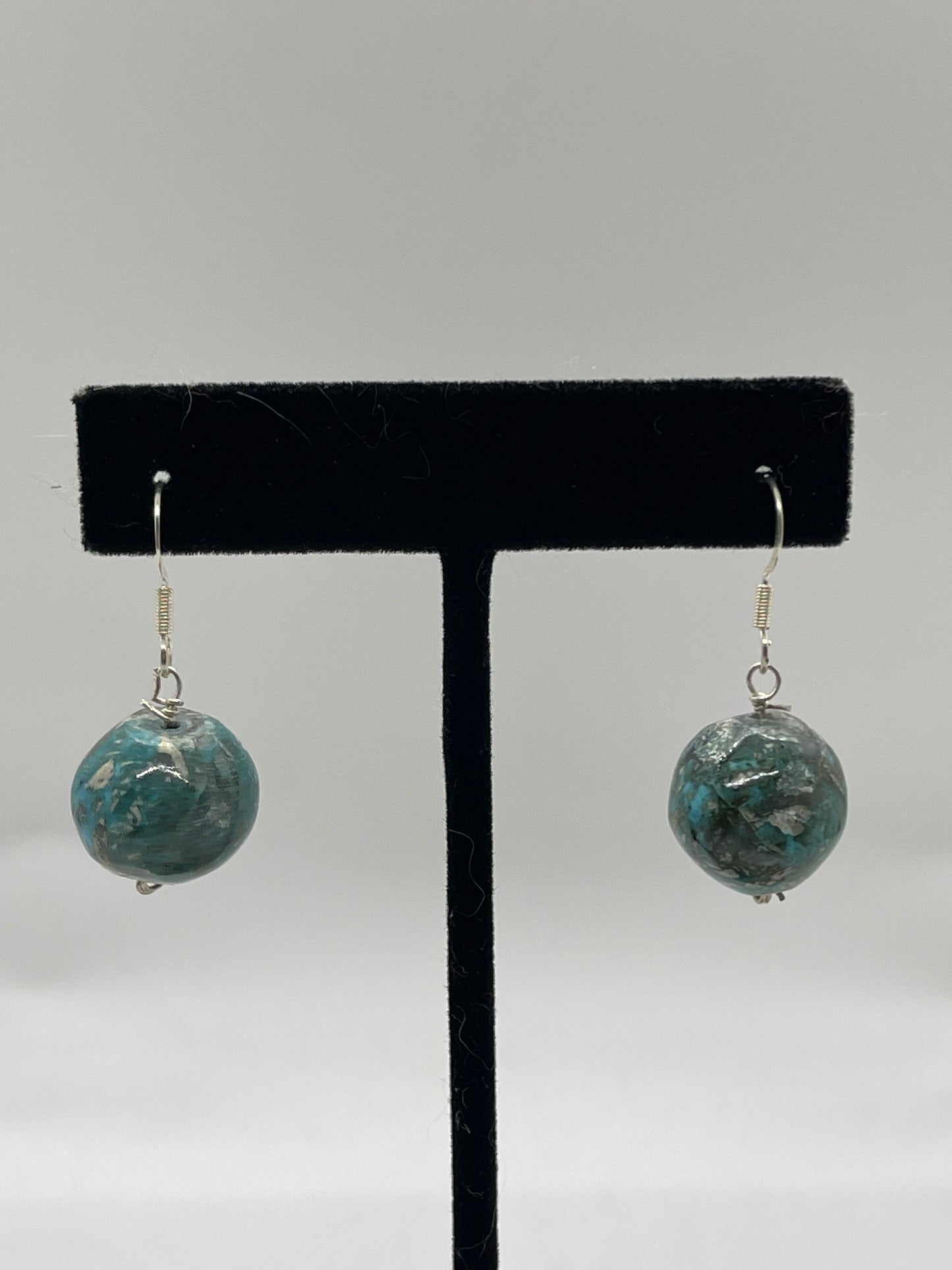 19mm Kingman Turquoise Ball Dangle Earrings by Joe and Joe Ann Garcia, Santo Domingo