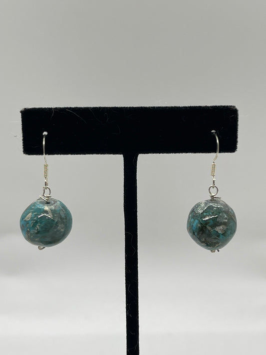 19mm Kingman Turquoise Ball Dangle Earrings by Joe and Joe Ann Garcia, Santo Domingo