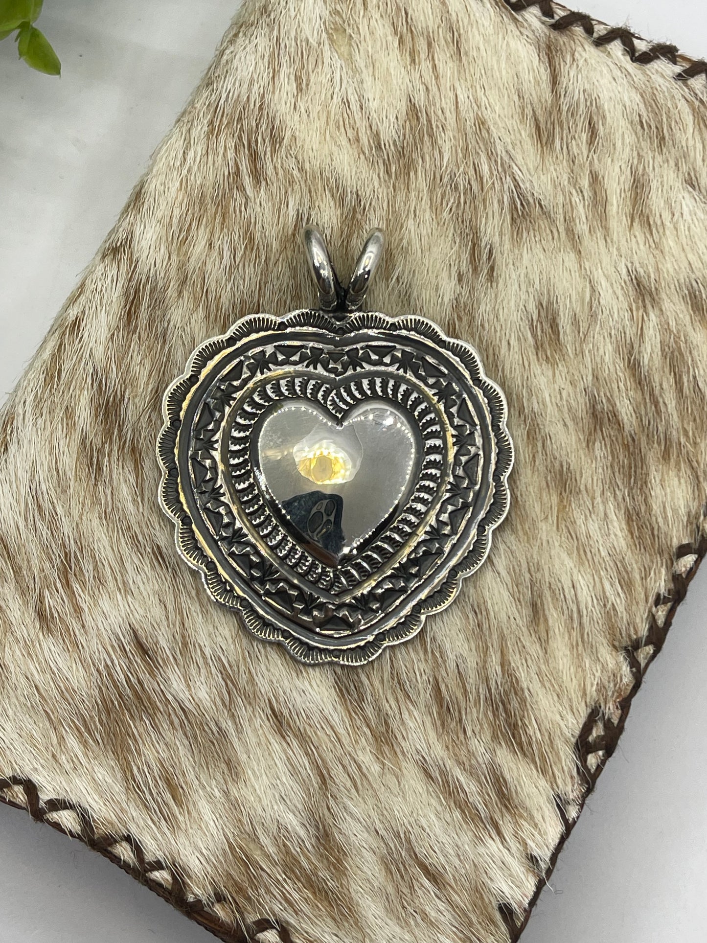 Stamped Heart Concho Pendant by Sunshine Reeves, Navajo