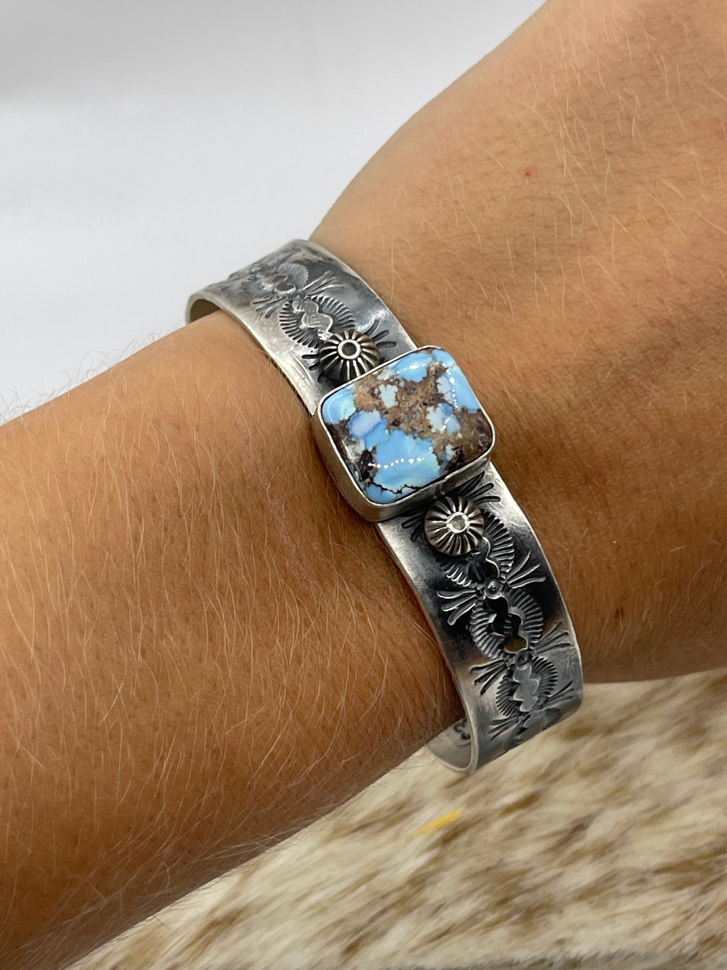 6”-8” Golden Hills Turquoise Stamped Cuff by Jeff Largo, Navajo