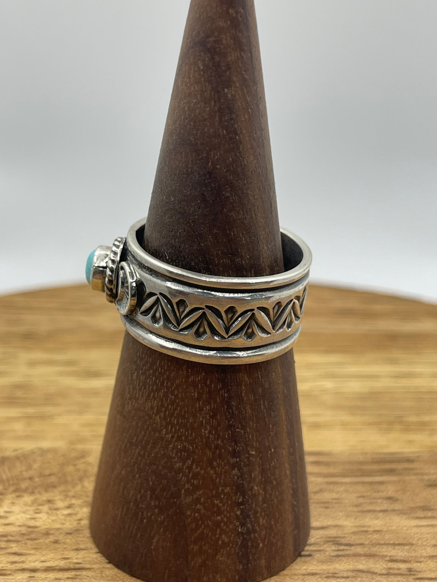 10.0 Turquoise Band Stamped Ring by Dylanee Reeves, Navajo