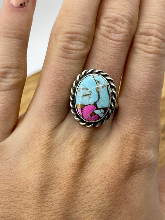 Adjustable Cotton Candy Ring by Augustine Largo, Navajo