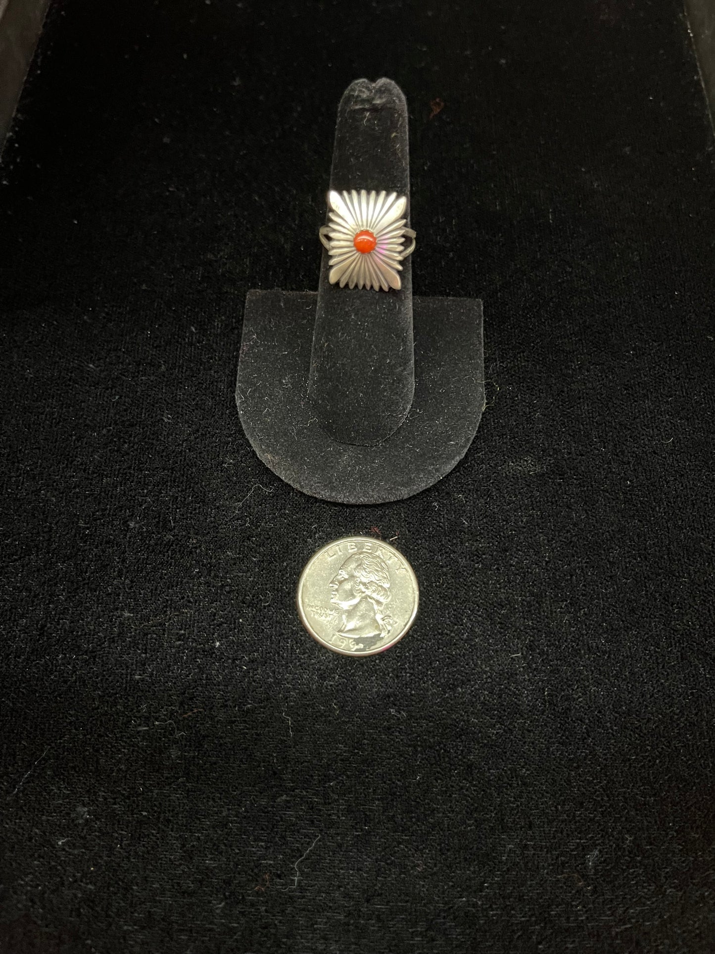 Sterling Silver and Red Coral Ring by Jamie Saunders, Navajo