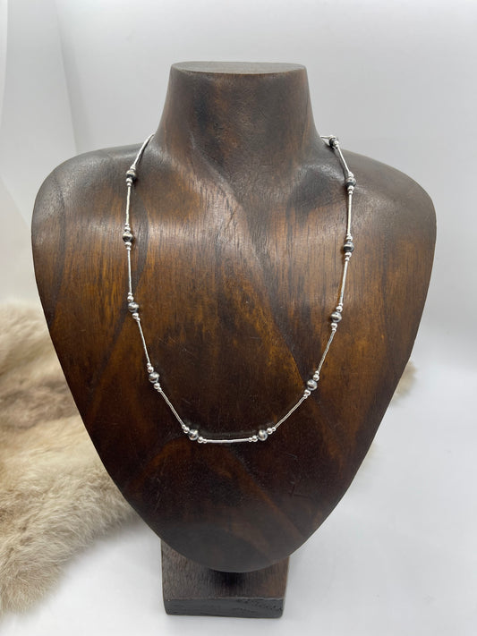 18” 5mm Navajo Style Pearls on Liquid Silver Necklace
