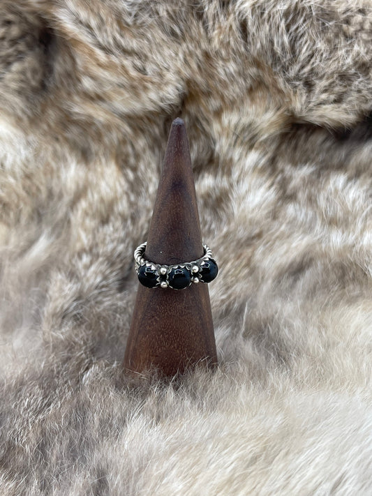 12.0 3 Stone Black Onyx Ring by Ray King, Navajo