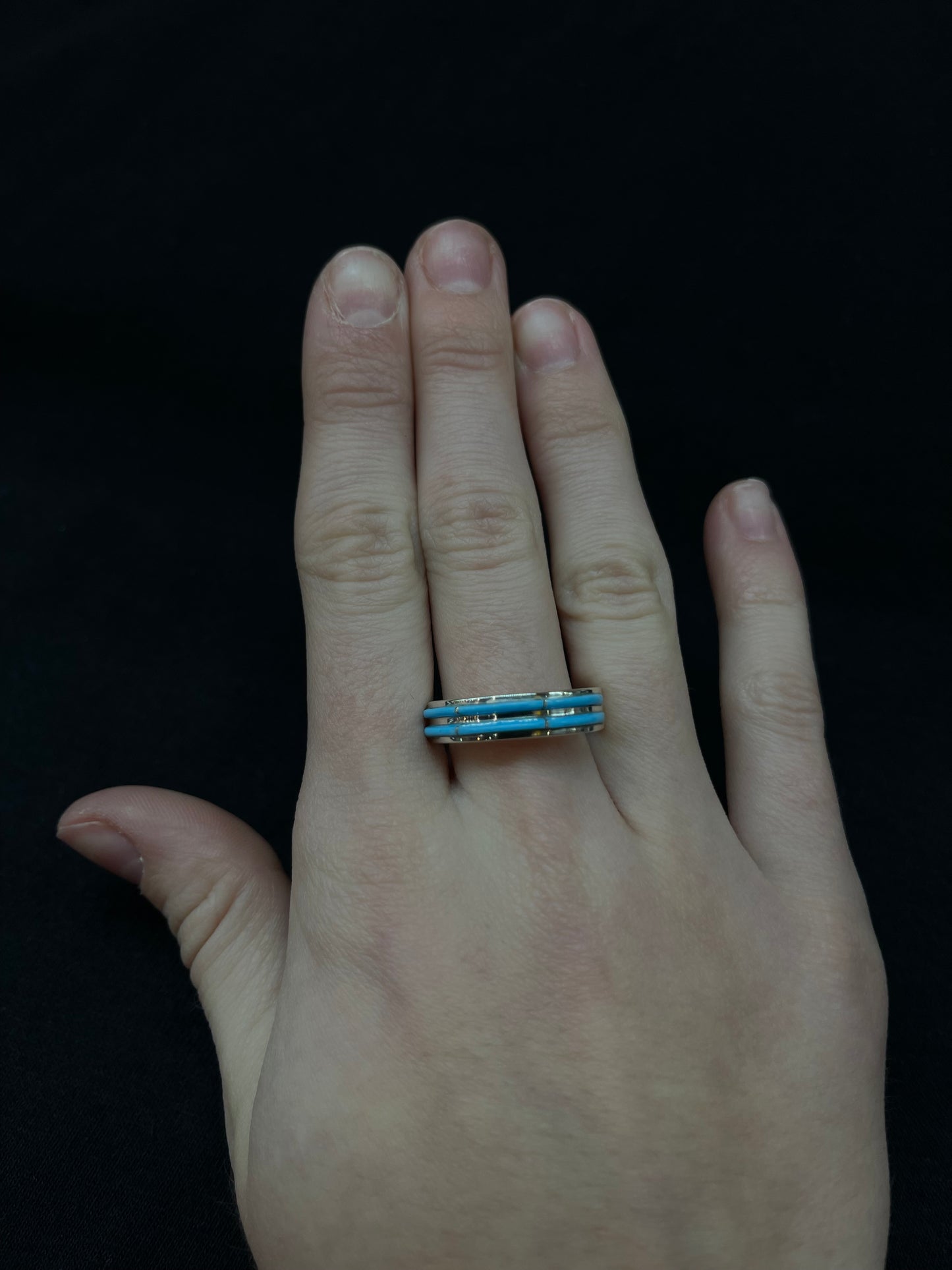 9.5 Sleeping Beauty Turquoise 2 Row Ring by Bevis Massie, Zuni