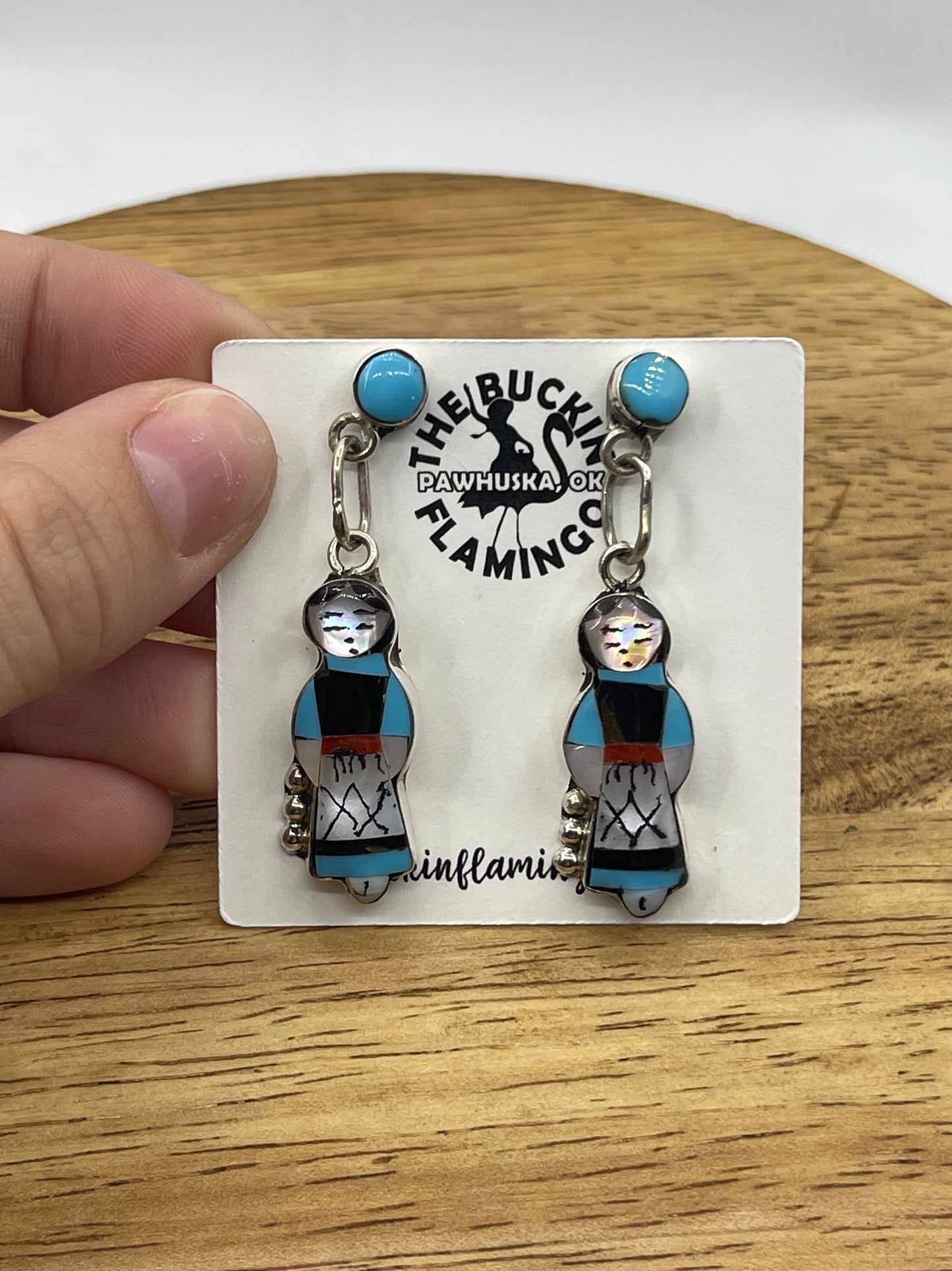 LOT 53 1/4 Inlay Maiden Post Dangle Earrings by Joyce Waseta, Zuni