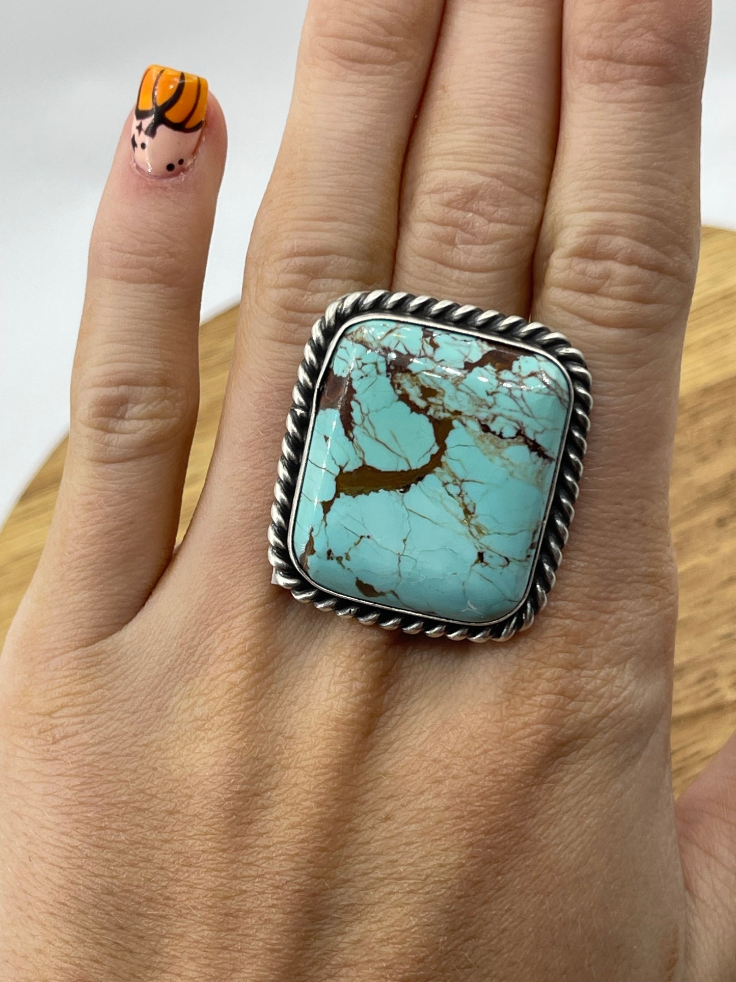 Adjustable #8 Turquoise Ring by Augustine Largo, Navajo