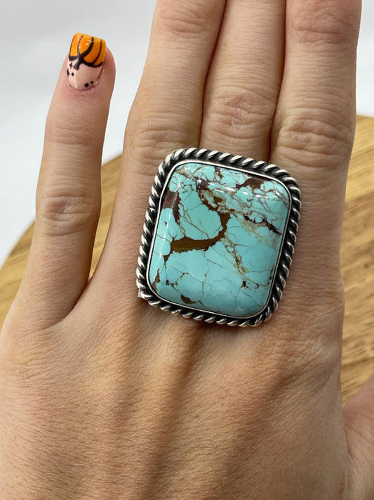 Adjustable #8 Turquoise Ring by Augustine Largo, Navajo