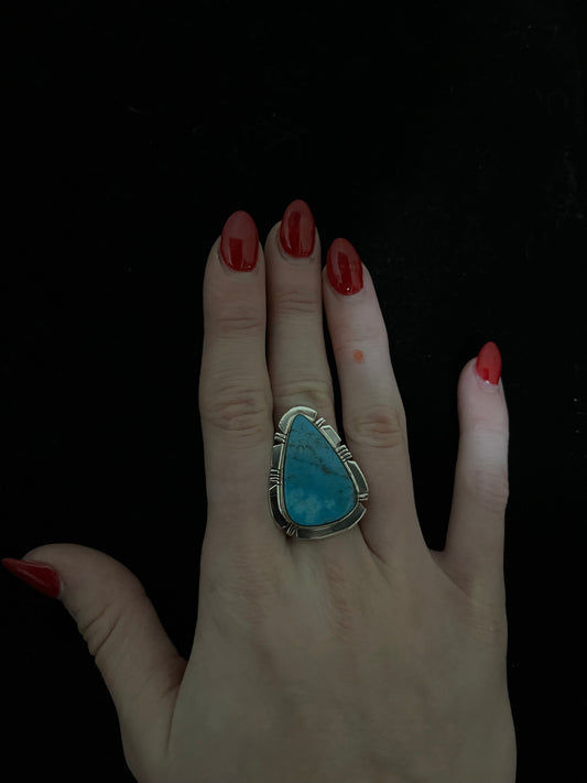 11.5 Turquoise Triangle Ring by Evalyn Bahe, Navajo
