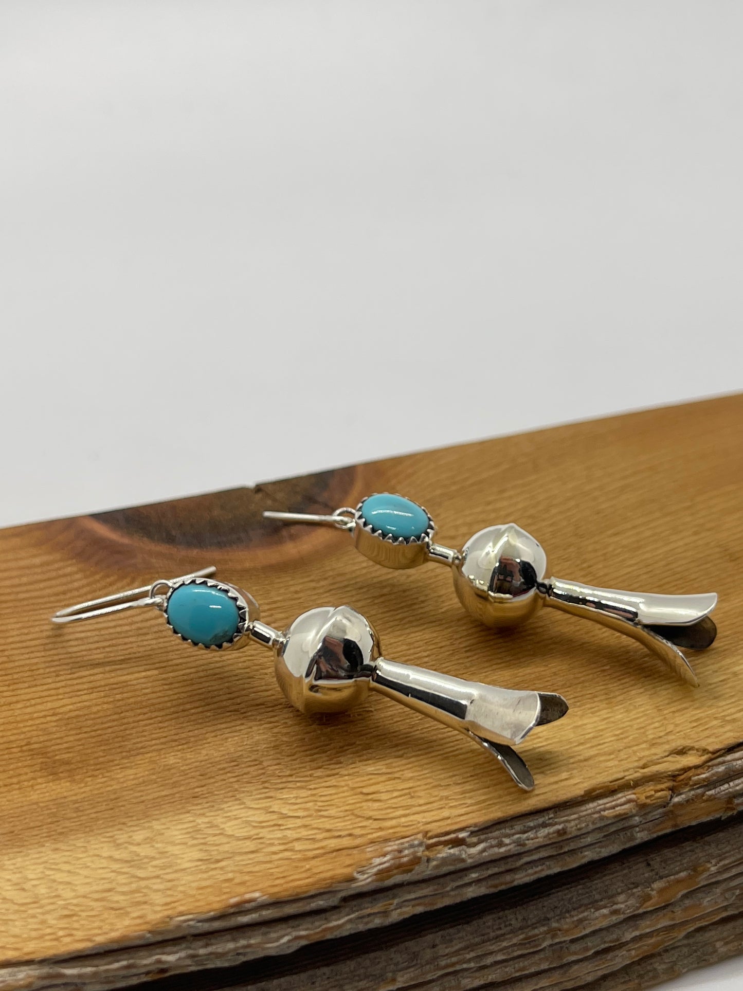 Handmade Turquoise Navajo Pearl Blossom Dangle Earrings by Emily Tsosie, Navajo