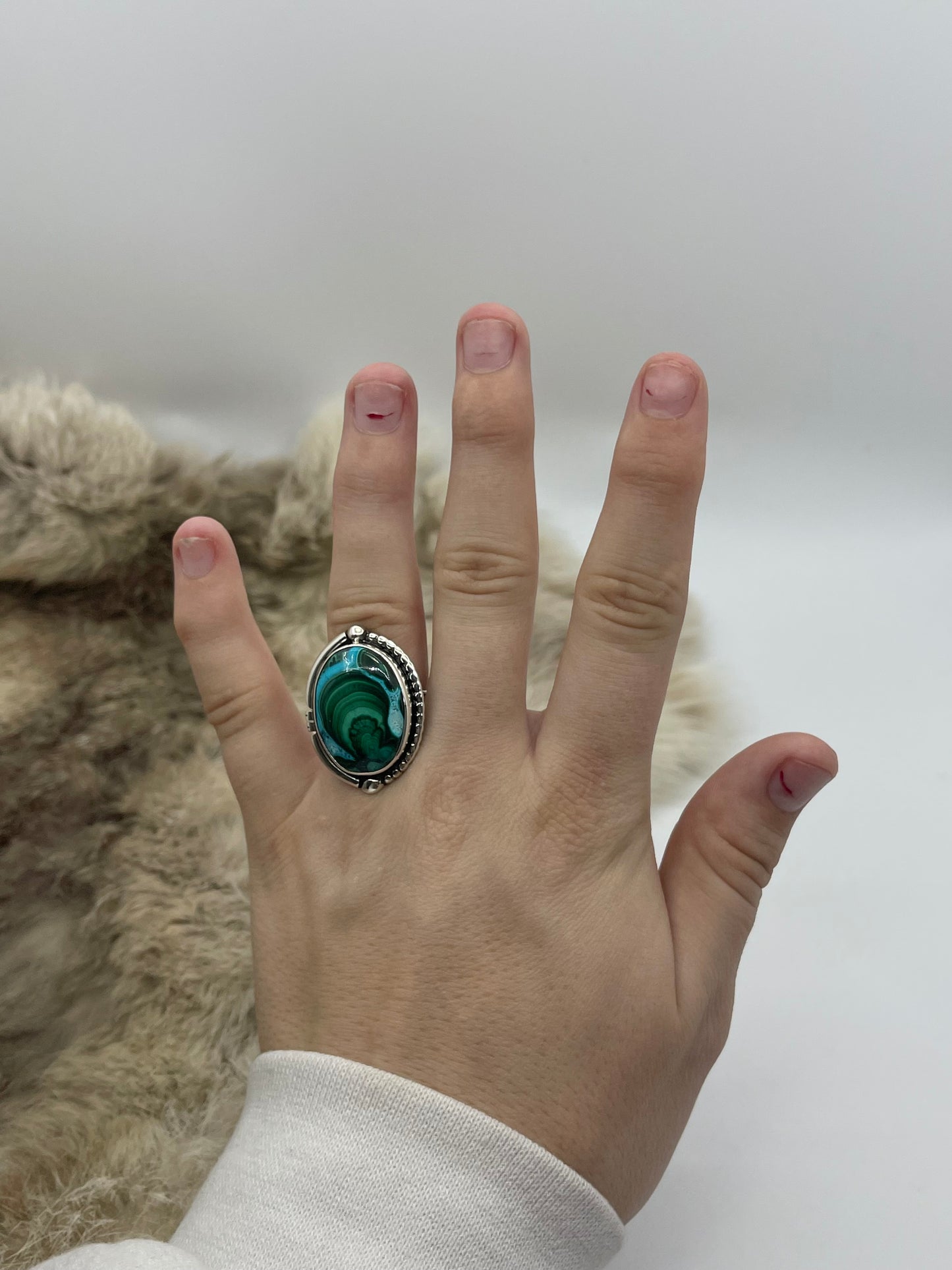8.5 Malachite Chrysocolla Oval Ring
