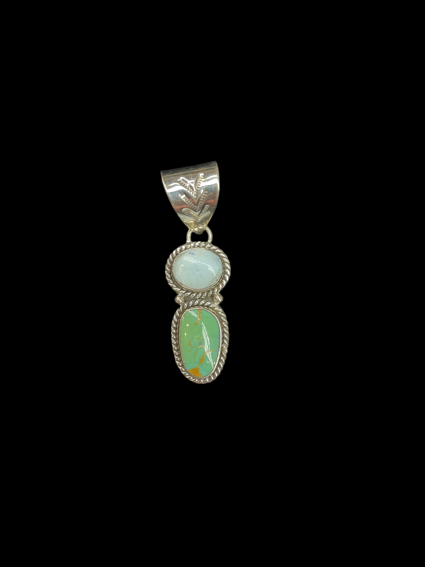 2 Stone Kingman Turquoise and Emerald Valley Turquoise Pendant