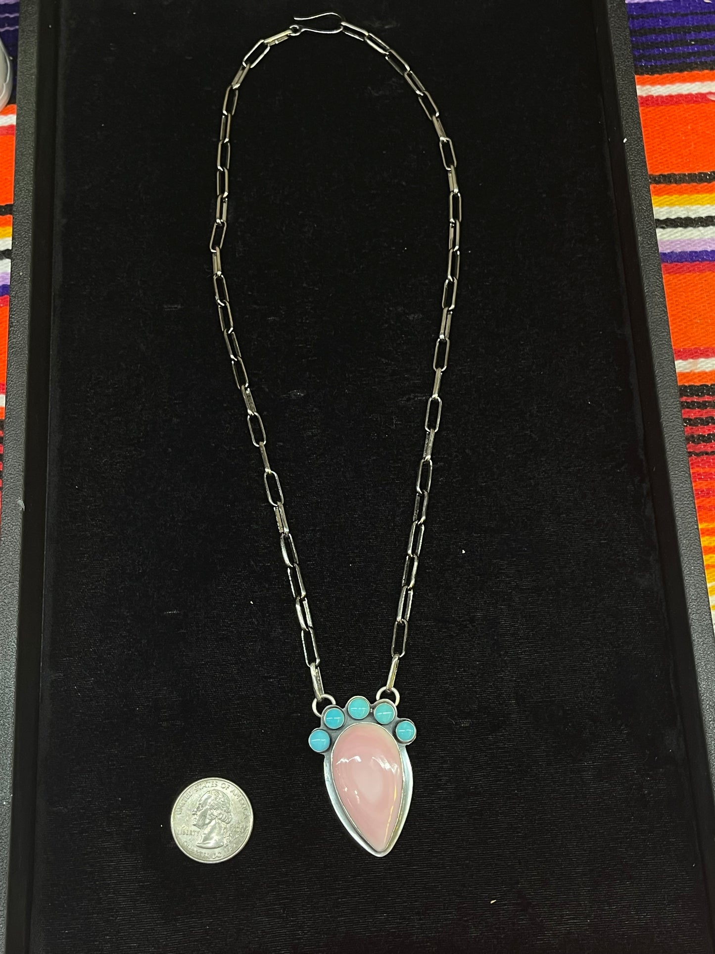 Turquoise and Pink Conch PaperClip Necklace