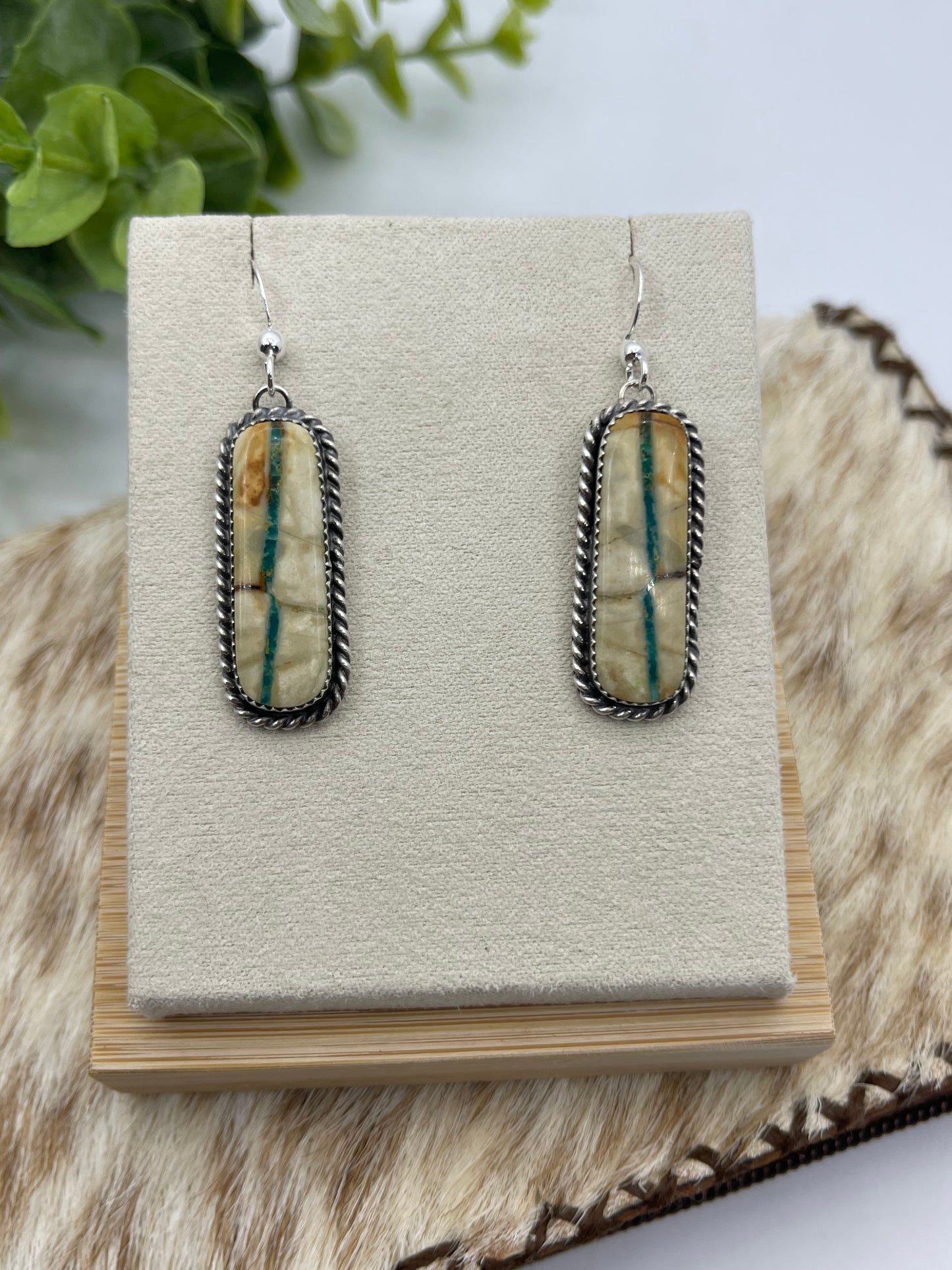 Boulder Ribbon Turquoise Dangle Earrings by Virginia Becenti, Navajo