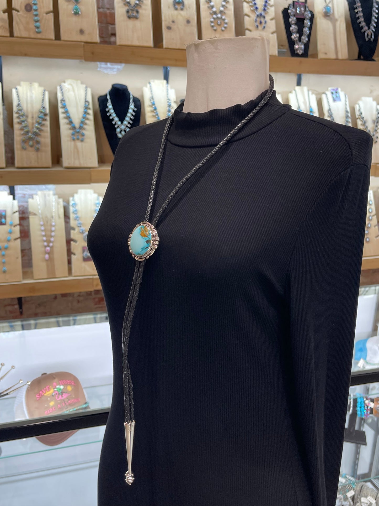 High Grade Kingman Turquoise Bolo by Joelias Draper, Navajo
