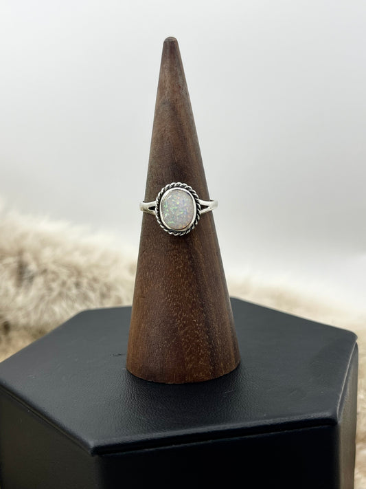 7.0 White Opal Single Stone Ring