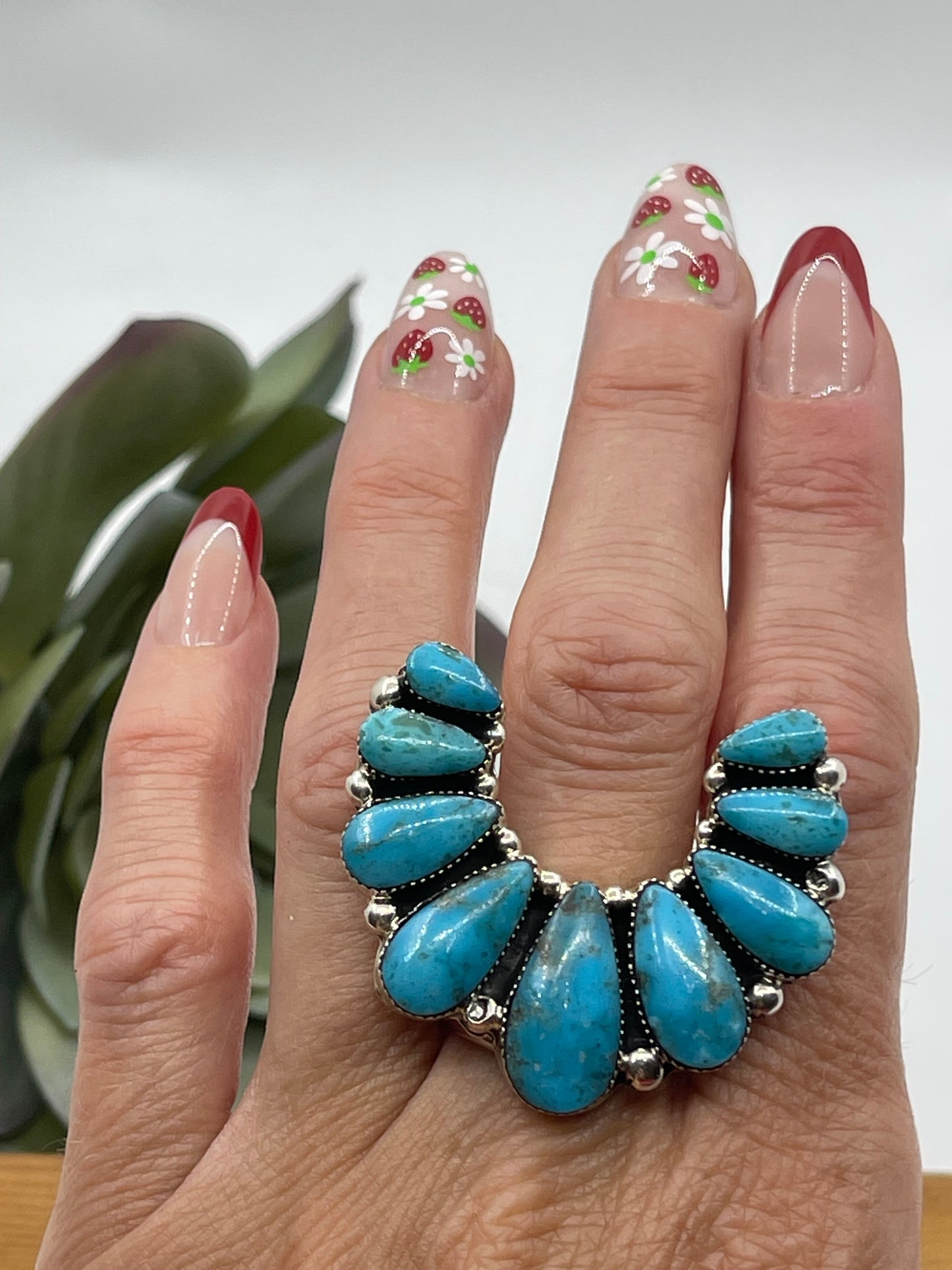 9.0 Kingman Turquoise Naja Ring by Charlene Yazzie, Navajo