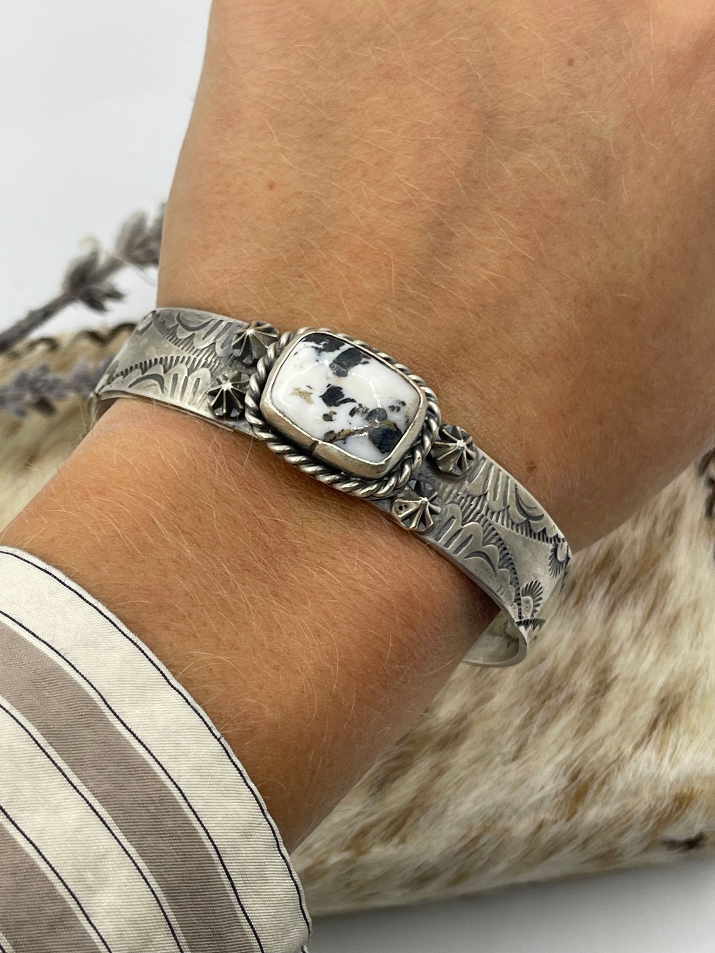 6"-7 1/2" White Buffalo Cuff by Boyd Ashley, Navajo