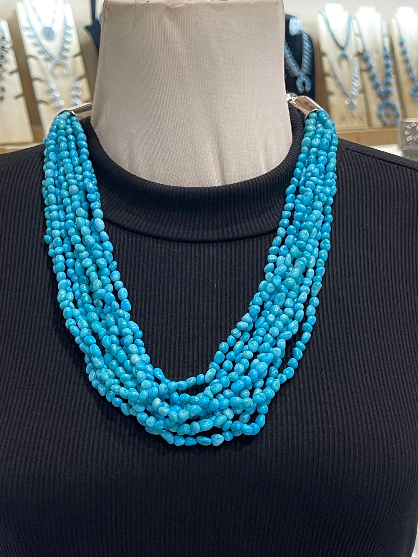 25” 9 Strand Sleeping Beauty Nugget Turquoise by Marie Jackson, Navajo