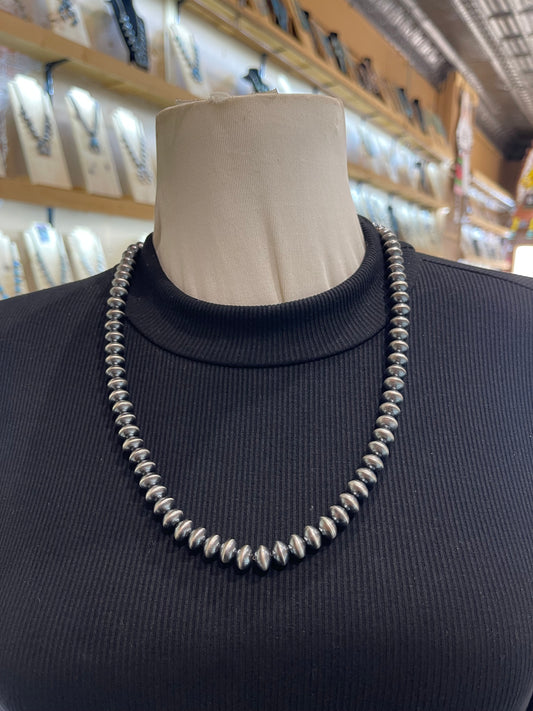 24” 9mm Handmade Navajo Pearls by Marcella James, Navajo