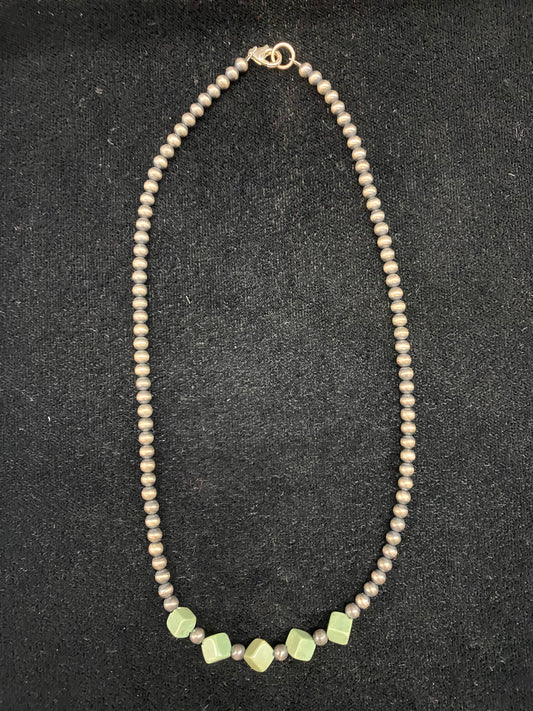 16" 4mm Navajo Pearls with Nevada Green Turquoise Cube Beads