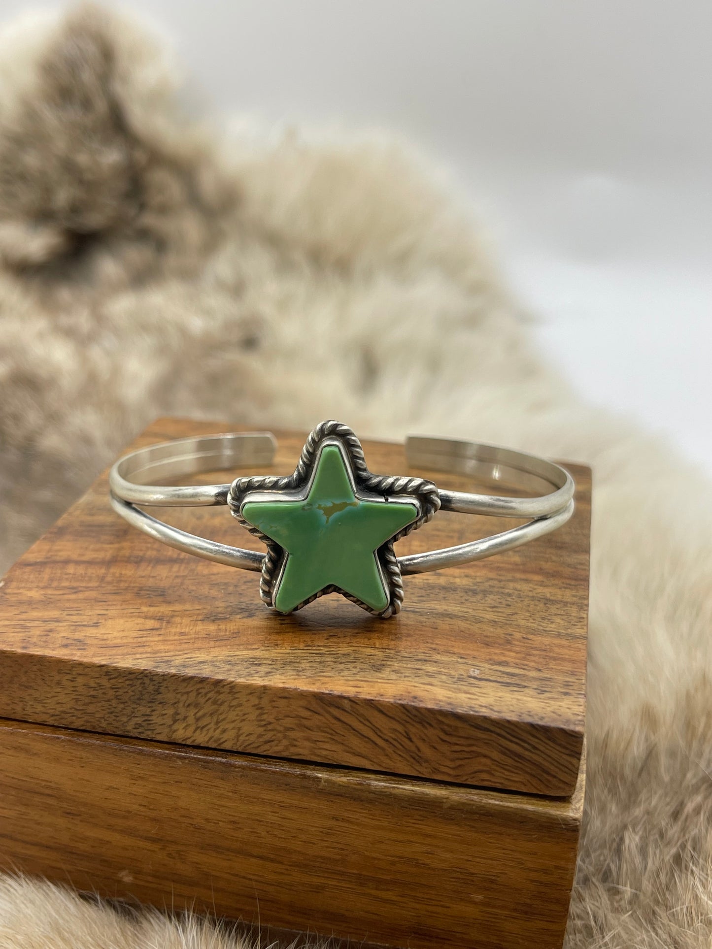 Green Turquoise Star Cuff by Larson Chee, Navajo