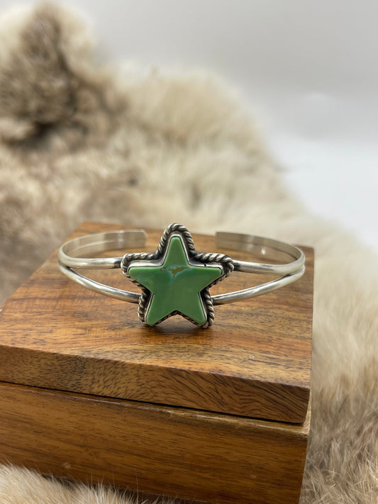 Green Turquoise Star Cuff by Larson Chee, Navajo
