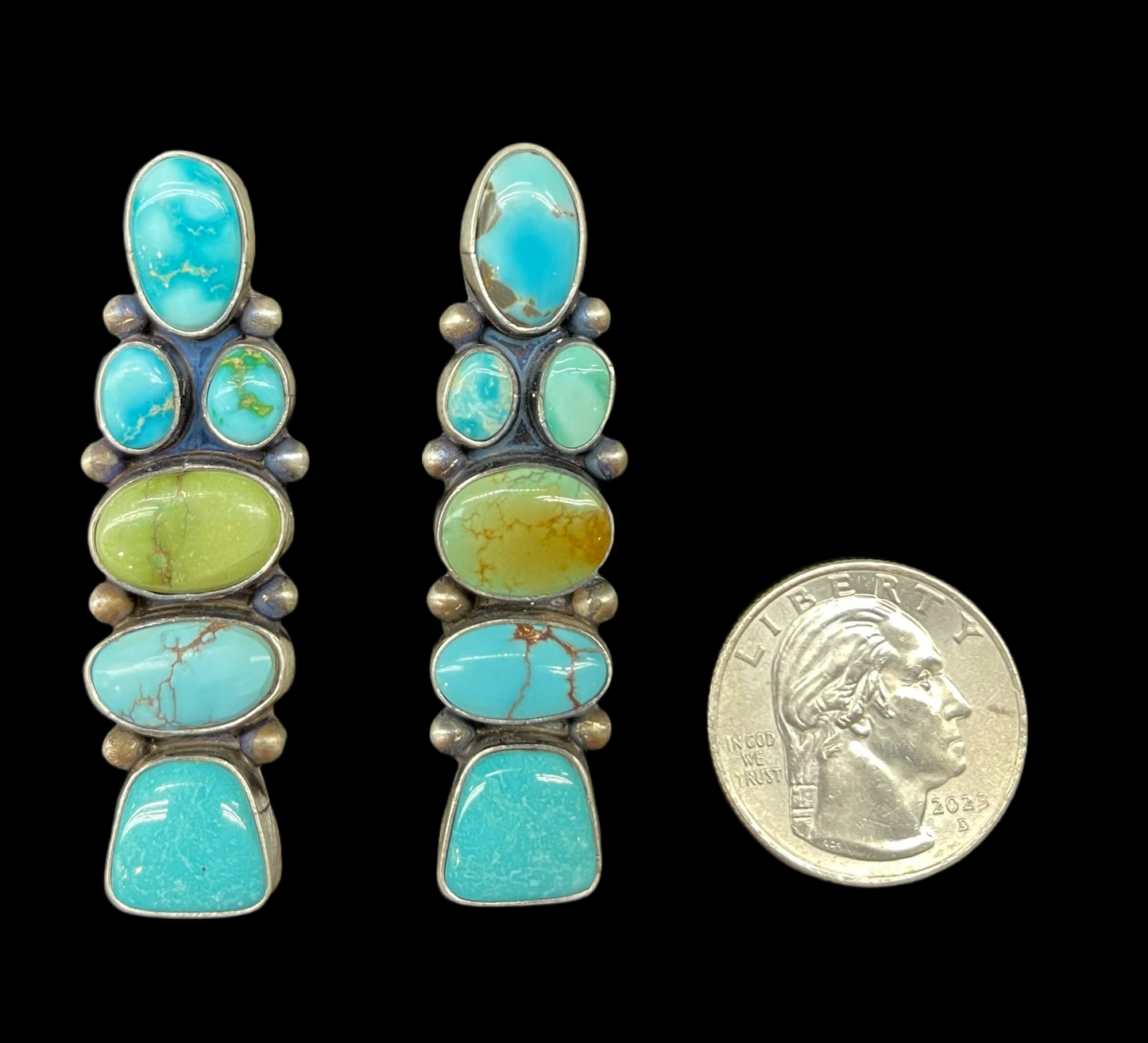 Multi-Turquoise Post Earrings by Timothy Yazzie, Navajo