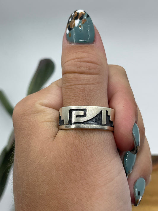 9.0 Silver Overlay Ring Band by Timothy Mouia, Hopi