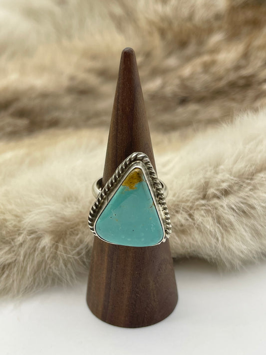 Adjustable 6.0-10.0 #8 Turquoise Ring by Larson Chee, Navajo